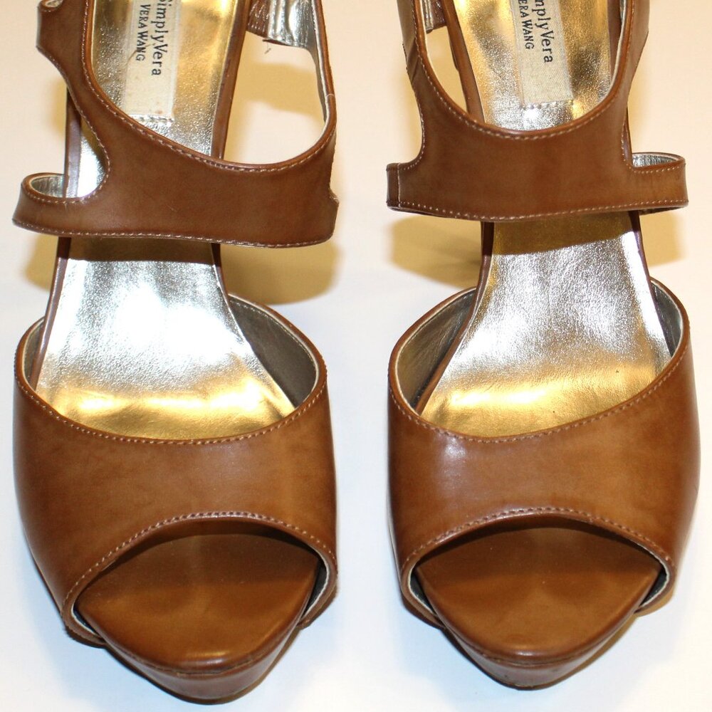 Simply Vera Vera Wang Stiletto Heel, Open Toe Brown Women's Shoes Size 8 medium